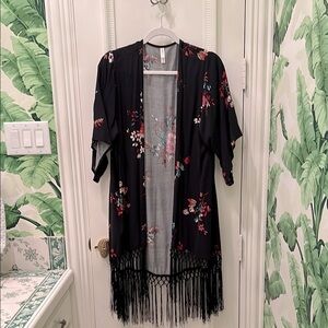 Xhilaration Black Floral Kimono Jacket